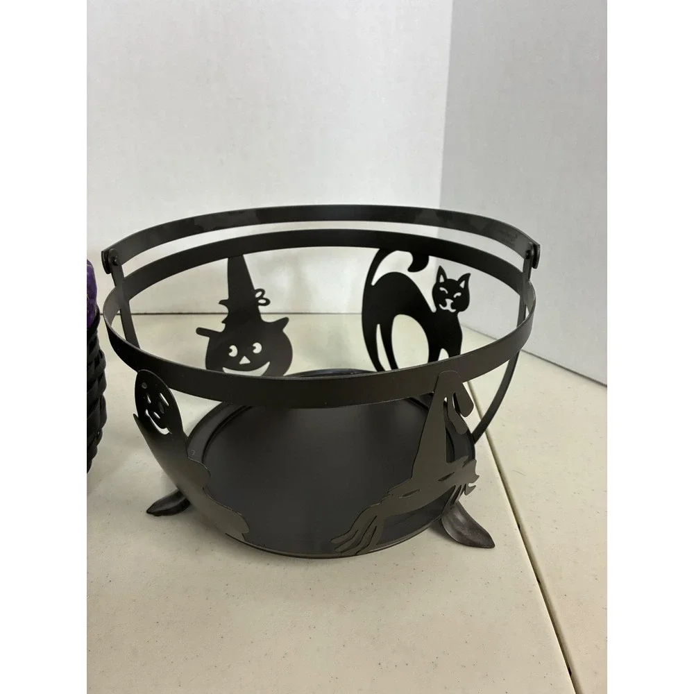 Longaberger‎ Halloween Basket Black Woven Metal Stand Ghost Cat Liner Protector